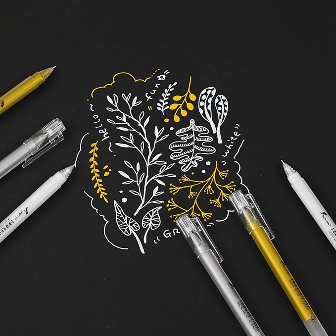0.6mm Fine Point Gold Gel Pens, 3-Pack for Artists Drawing on Black Paper, Sketching, Adult Coloring Books & Holiday Crafts