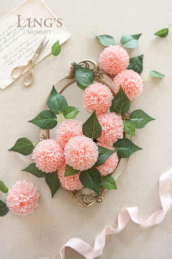Ling's moment Blush Dahlia Foam Artificial Flowers Real Touch Faux Fake Flower for Home Decor Graduation Baby Shower Decorations Outdoors Party Favors Wedding Gifts Centerpieces Arrangements 25pcs