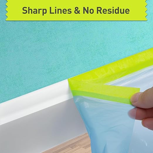 Pre-Taped Masking Film for Painting - 22" x 66' Painters Plastic Sheeting with Automotive Paint Tape and Drape for Covering Cars, Walls, Windows and Furniture Protection (4 Rolls)