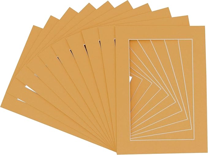 Pack of TEN 11x14 Mats Bevel Cut for 8.5x11 Photos - Acid Free Topaz Orange Precut Matboards For Pictures, Photos, Framing - 4-ply Thickness