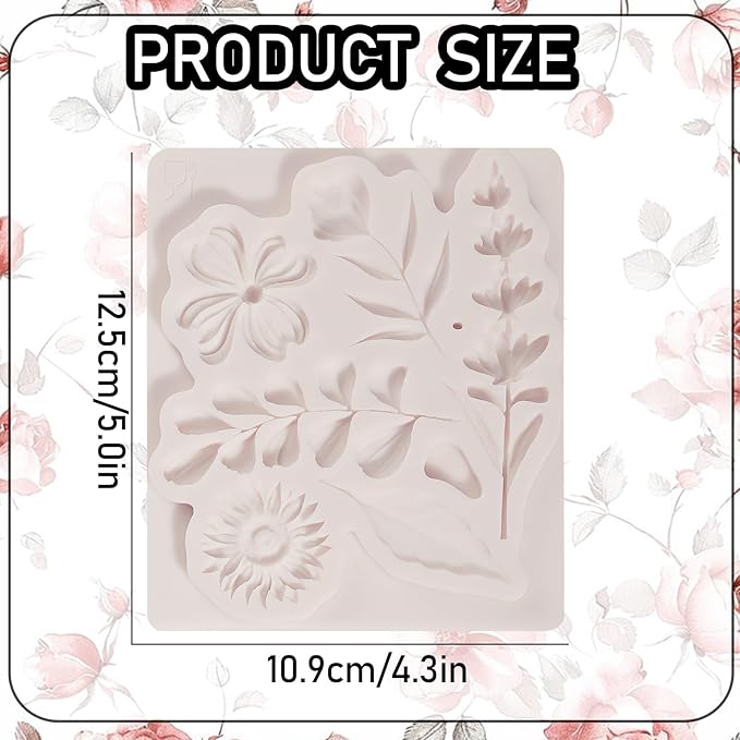 1 Pcs Flower Fondant Mold for Cake Decoration, Leaf Chocolate Silicone Mold, Exquisite Flower and Leaf Shape is Perfect for Wedding Desserts, Candy, Sugar Craft, Gum, Resin, Clay
