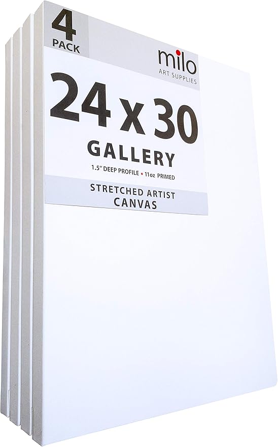 milo Stretched Artist Canvas | 24x30 inches | 4 Pack | 1.5” inch Thick Gallery Profile | 11 oz Primed Large Canvases for Painting, Ready to Paint Art Supplies for Acrylic, Oil