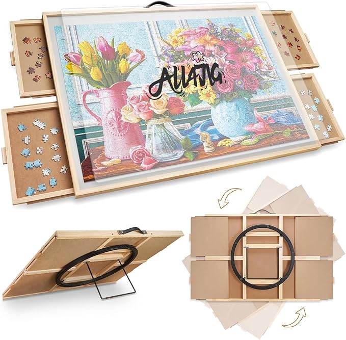 ALL4JIG 1500 Pieces 2-in-1 Tilting & Rotating Puzzle Board, 34.2" x 25.2"Adjustable Angle Puzzle Board with 4 Drawers & Clear Protective Cover, Birthday Gift for mom
