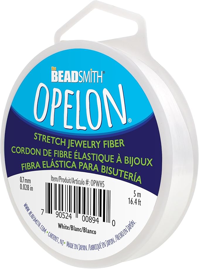 The Beadsmith Opelon Stretch Cord – Elastic Beading Fiber, White, 0.7 mm Diameter, 5 Meters (16.4 ft) Spool