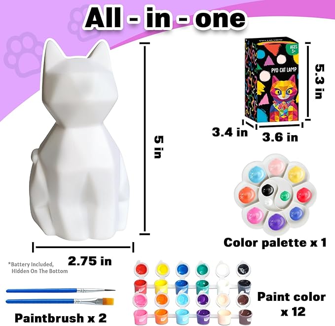 FUNZBO Paint Your Own Cat Lamp Kit - Halloweens Arts and Crafts Supplies, Toys for Ages 8-13, Crafts for Girls 8-12, Painting Kits for Kids Teen, DIY Toy for Toddler 3 4 5 6 7 9 10 11 + Birthday Gifts