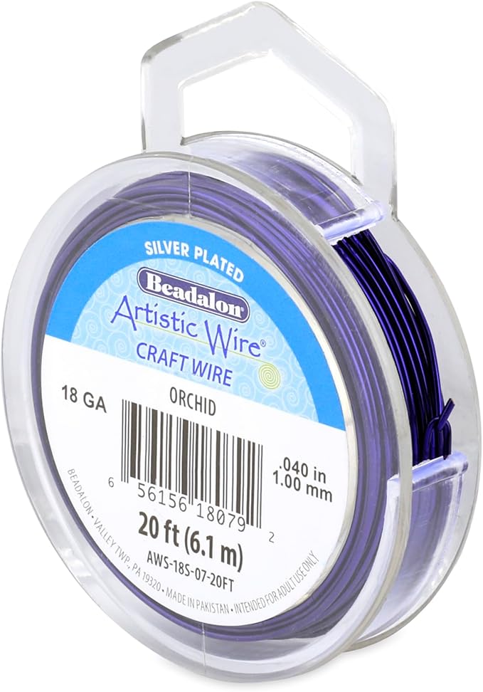 Artistic Wire, 18 Gauge Silver Plated Tarnish Resistant Colored Copper Craft Wire, Orchid, 20 ft