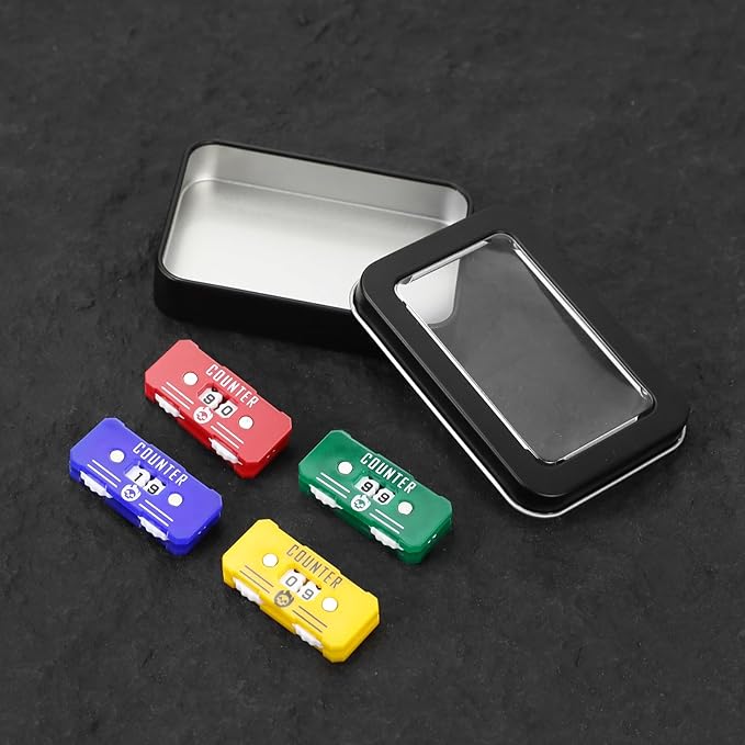 4Pcs MTG Life Counter with Metal Box, Health Tracker Life Counter for MTG Magic Card Games Accessories Tabletop RPG D&D CCG TCG Board Games