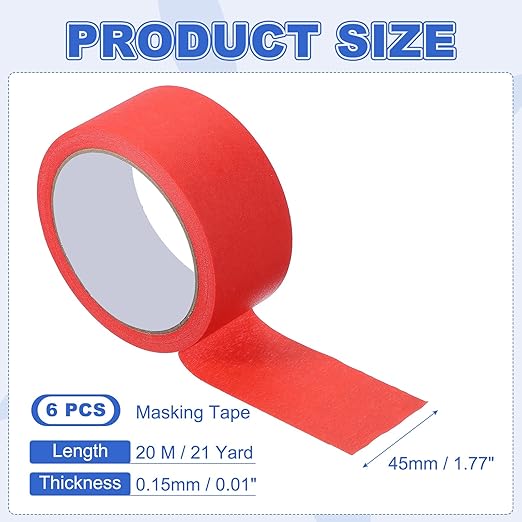 MECCANIXITY Masking Tape 1.8 Inch x 21 Yard Painter's Tape Red Paint Tapes for DIY Crafts Arts Drawing Decoration Labeling Car Painting Artist Teachers, Pack of 6