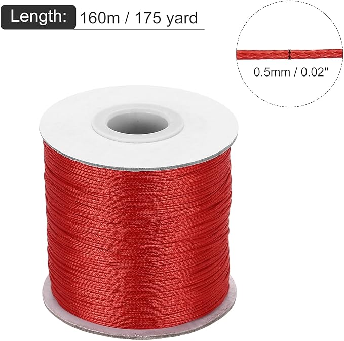 MECCANIXITY Waxed Cord 0.5mm Waxed Polyester Cord 175 Yard Wax String for Bracelet Making, Necklaces, Beading, Jewelry Making and DIY Crafts(Red)