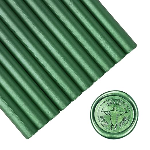 Glue Gun Sealing Wax Sticks for Wax Seal Stamp - Metallic Dark Green, Great for Wedding Invitations, Cards Envelopes, Snail Mails, Wine Packages, Christmas Gift Ideas, Pack of 10