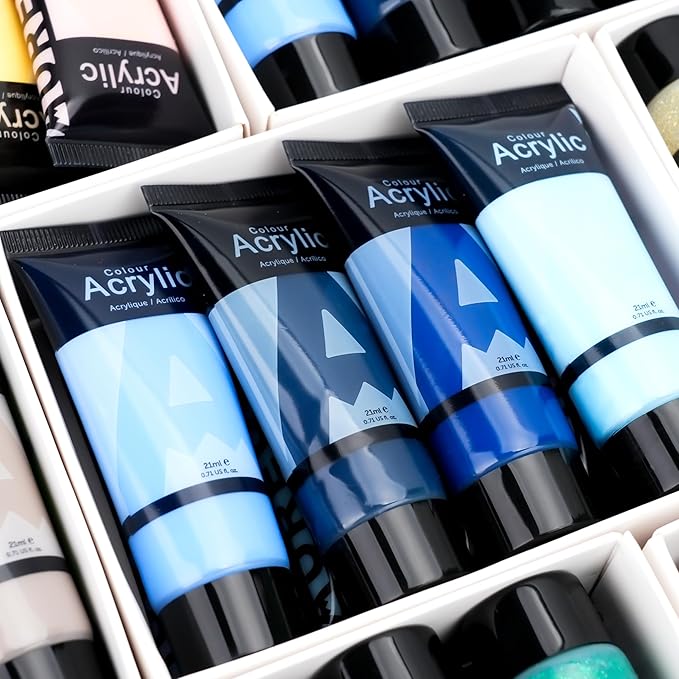 AUREUO Marine Acrylic Paint Set - 8 Ocean Blue Colors 0.71 Fl Oz / 21ml Tubes Aqua Tone Art Paints for Crafts Seascapes, Non-Toxic, Lightfast, High Pigment Artist Paints