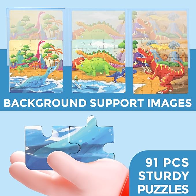 Magnetic Puzzles for Kids Ages 4-8, 3 in 1 Dinosaurs Magnet Jigsaw Puzzle Book, Toddlers Travel Puzzles Toys, Preschool Learning Toy for Kids 3-8 Year (Dinosaurs)