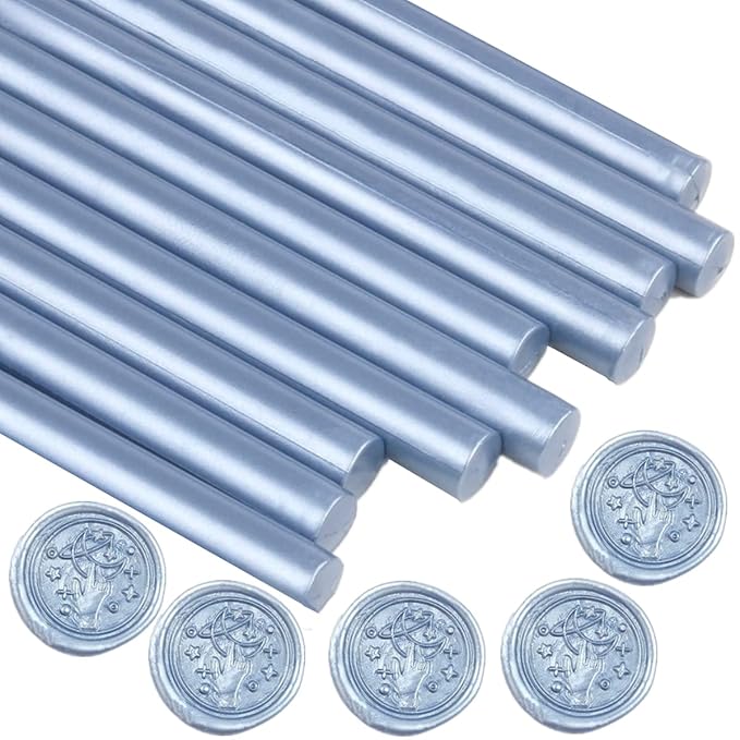 Gray Blue Wax Sealing Sticks, ONWINPOR 10pcs Glue Gun Wax Seal Sticks for Wax Seal Stamp, Melting Wax Seal Sticks for 0.43'' Glue Gun Wax Sealing Sticks (Gray Blue)