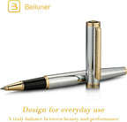 BEILUNER Luxury Rollerball Pen, Stunning Silver Chrome with 24K Gold Finish,Noble and Elegant Designs,Schneider Ink Refill, Best Gift Pen for Men & Women, Professional, Executive Office, Fancy Pens