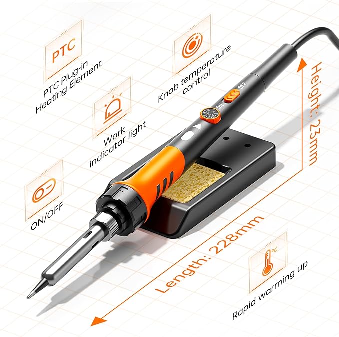 Soldering Iron Premium Kit, 60W Soldering Gun with Ceramic Heater, 12-in-1 Soldering Tool, Adjustable Temperature 200 to 450°C, Includes Soldering Iron Tip, Solder Wire, Pump and Paste