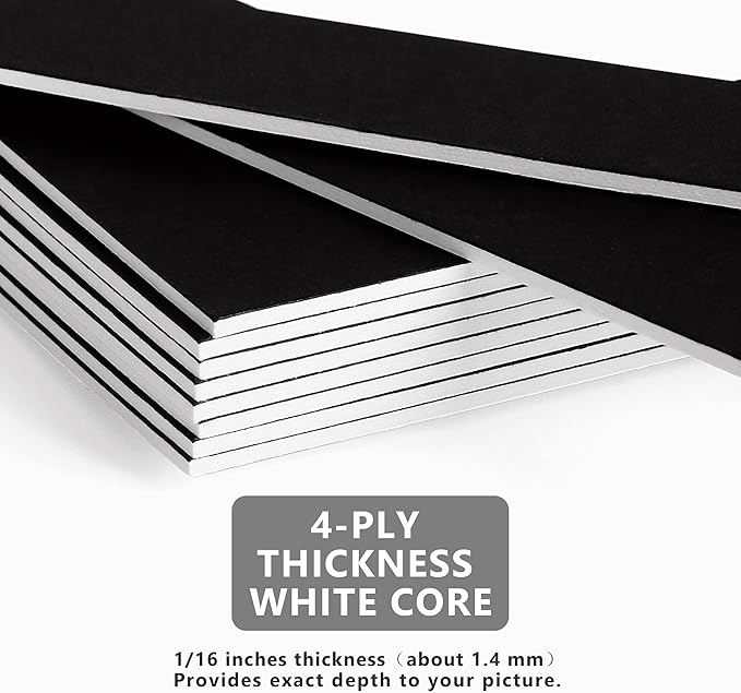 10 Pack Pre-Cut 11 x 14 Black Picture Mats for 8x10 Photos - White Core Bevel Cut Frame Matte, Acid Free, Ideal for Frames/Artwork/Prints