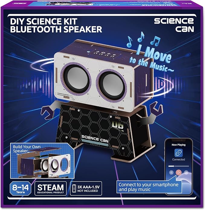 Science Can Stem Toys DIY Bluetooth Speaker, Build Your Robot Bluetooth Speaker with Rotating Head, Electronic STEM Kits with Wooden Puzzles, Gift for Teens Boys & Girls Ages 8-14