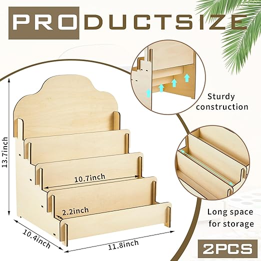 Barydat 2 Pcs 4 Tier Greeting Card Display Stand Wooden Sticker Display Stand Portable Card Display Rack for Vendors Retail Counter Table Display Trade Shows Showcase (Wood Color,11.8 Inch)