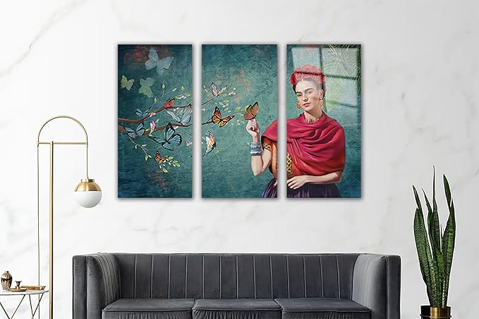 SpiritualHands Frida Kahlo Glasss Wall Art Print, Home Decor Glass Wall Art Artwork for Living Room, Pictures for Bedroom, Hanging Painting Tempered Glass Art