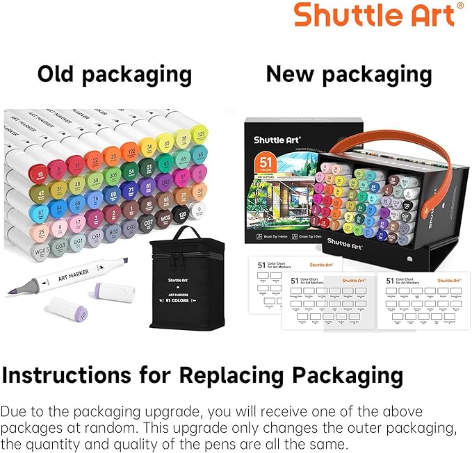 Shuttle Art Alcohol Markers Brush tip, Dual Tip Brush & Chisel Tip Art Marker Set, 50 Colors plus 1 Blender Permanent Marker Pens with Case Perfect for Illustration Students Adults Coloring