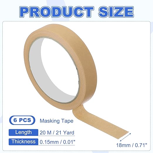 MECCANIXITY Masking Tape 0.7 Inch x 21 Yard Painter's Tape Brown Paint Tapes for DIY Crafts Arts Drawing Decoration Labeling Car Painting Artist Teachers, Pack of 6