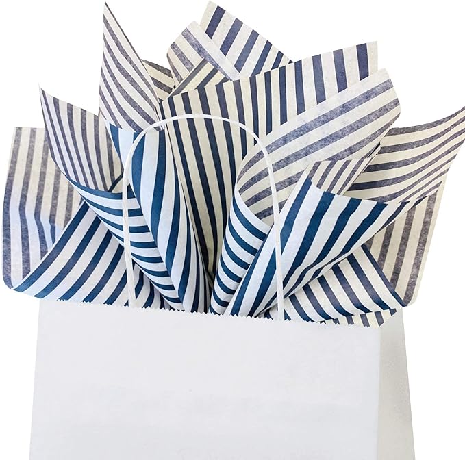 Flexicore Packaging Navy Blue Pin Stripe Print Gift Wrap Tissue Paper Size: 15 Inch X 20 Inch | Count: 100 Sheets | Color: Navy Pin Stripe