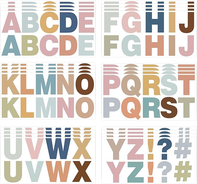 232 Pcs 24 Sheets Boho Bulletin Board Letters,2.4 Inch Letter Stickers Self, Large Alphabet Stickers, ABC Letters for Classroom Wall Window Door Home Decor.(Boho 24)