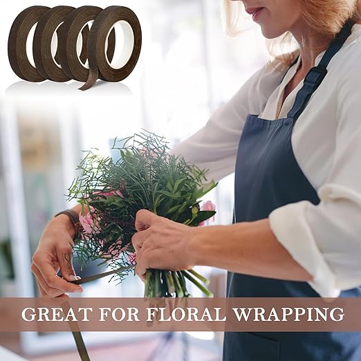8 Packs Floral Tape, 1/2" Wide Flower Tape, Brown Floral Tape for Fresh Flowers, Adhesive Florist Tape for Floral Crafts, Bouquet Floral Arranging Stem Wrapping, Wedding Bouquet, 30Yard