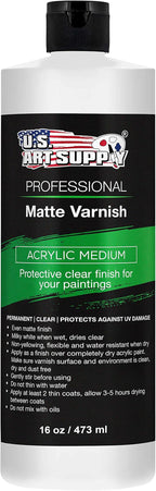 U.S. Art Supply 16 oz Matte Acrylic Varnish for Acrylic Painting, Permanent Clear Protection, Reduces UV & Photography Glare