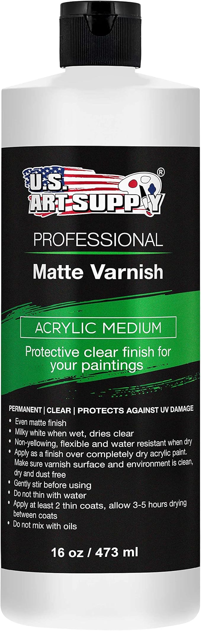 U.S. Art Supply 16 oz Matte Acrylic Varnish for Acrylic Painting, Permanent Clear Protection, Reduces UV & Photography Glare