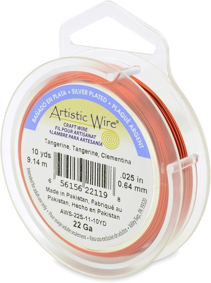 Artistic Wire, 22 Gauge Silver Plated Tarnish Resistant Colored Copper Craft Wire, Tangerine, 10 yd