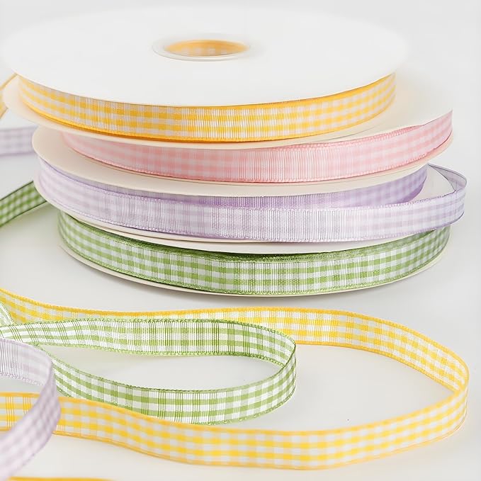 Classic Gingham Checkered Ribbon, Assorted Colors Premium Polyster Plaid Checkered Craft Ribbon for Gift Wrapping, DIY Projects, Hair Bows,Scrapbooking & Party Decor (Light Pink, 3/8x50Yd)