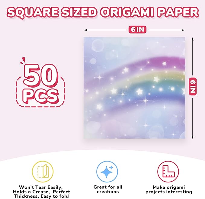 Dreamy Fantasy Origami Paper - 50 Sheets 6x6 Inches - Double-Sided Ethereal Patterns for Magic, Mythical & Celestial Crafts - for Adults, Kids & Artists, Ideal for Scrapbooking.