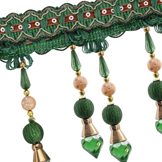 3yards Beading Fringe Trimming Long Beads Tassel Curtain Trim Ribbon Trim for Cover Edge Decorative (green)