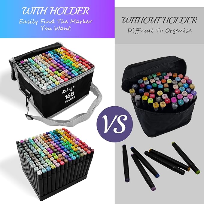 168 Colors Alcohol Markers Set, Professional Drawing Markers for Artist Adult Coloring Books Black Permanent Dual Tip Art Markers with Holder, Coloring Marker for School Sketching Coloring