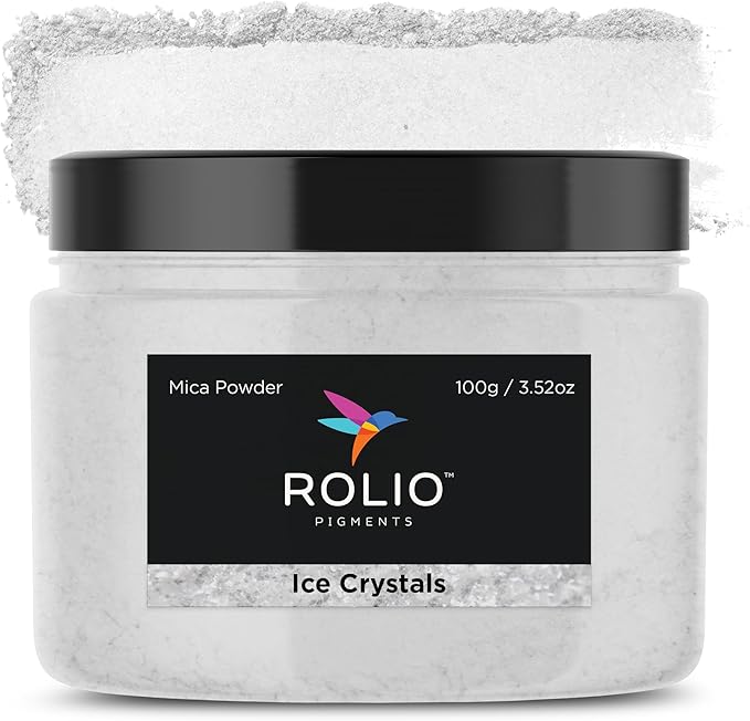 Rolio Premium White Mica Powder - Ice Crystals (100G / 3.5 oz) - 1 Jar of White Pigment Powder for Epoxy Resin, Dye, Soap Making, Nail Polish, Paint, Candle Making, Bath Bombs, Slime