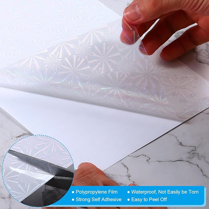 PATIKIL 11.7x8.3" Holographic Sticker Paper, 10Sheets A4 Polypropylene Self-adhesive Transparent Waterproof Laminate Overlay Film for Photo Cards Scrapbook Decorations, Little Snowflake