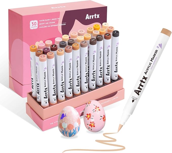 Arrtx 30 Colors Skin Color Acrylic Paint Pens, Skin Tone Paint Markers Paint Pens for Artists Adults Coloring Drawing Brush Tip for Rock Painting, Wood, Canvas, DIY Crafts Making Art Supplies