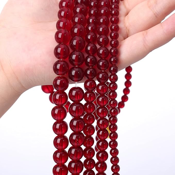Smooth Garnet Red Glass Crystal Round Loose BeadsFor Jewelry Making DIY Bracelet Necklace Accessories 4mm 91pcs 15" Strand(Garnet Red Glass, 4mm)