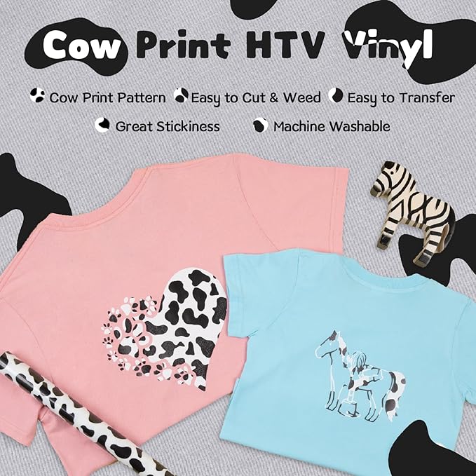 HTVRONT Cow Print HTV Vinyl - 12" x 8ft Cow Printed Animal Pattern Iron on Vinyl Cow Printed Heat Transfer Vinyl for Shirts - Easy to Cut & Weed for Heat Vinyl Design
