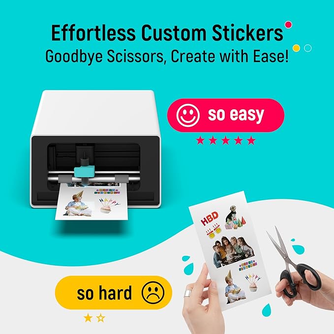 Liene PixCut S1 Color Sticker Printer & Cutting Machine - All-in-One Sticker Maker for DIY Crafts, Custom Labels & Gifts. Thermal Dye-Sublimation Photo Printer, 300 DPI, Precise AI Auto-Cutting