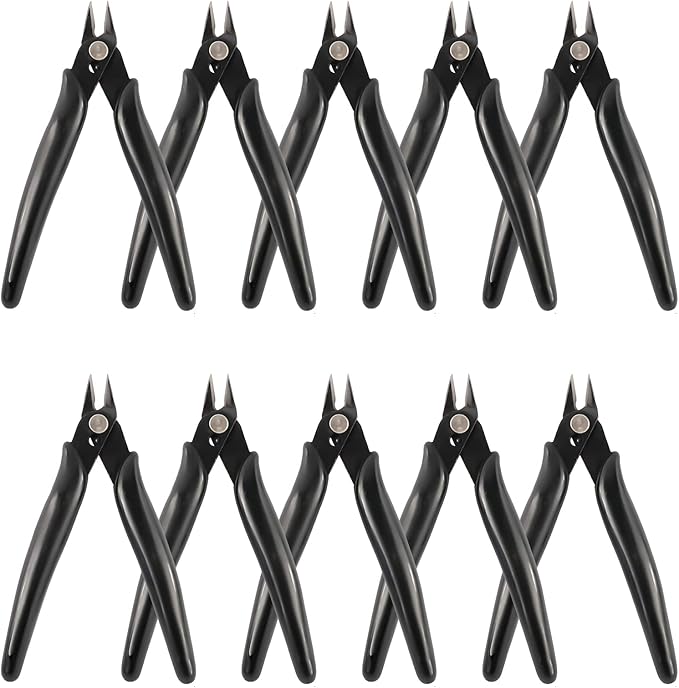 YaeCCC 10 Pack Wire Cutters Black Diagonal Cutting Pliers for Electronic, Model, Jewelry Making, 170 Flush Cutter 5 inch