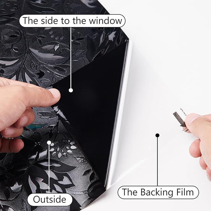 LEMON CLOUD Total Blackout Window Film Privacy Static Cling Frosted Black Window Covering 100% Opaque Film Tint Darkening Removable Film for High Privacy，(Blackout Tulip Design,23.6 x157.4 inches)