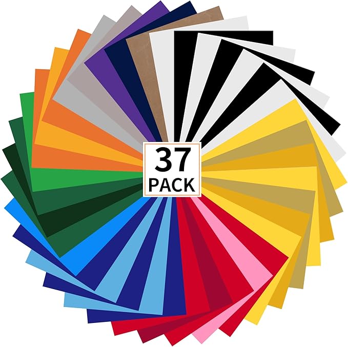 guangyintong HTV Heat Transfer Vinyl Bundle: 36 Pack 12" x 10" Iron on Vinyl for T-Shirt, 20 Assorted Colors Matte HTV Vinyl for All Cutting Machine Easy to Cut &Weed