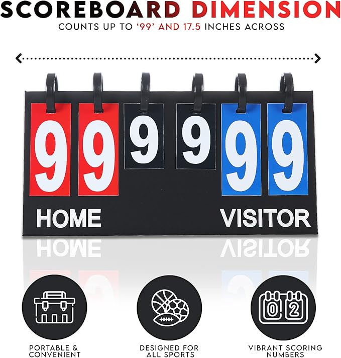 Upstreet Scoreboard/Score Keeper for Indoor & Outdoor Sports - Ping Pong/Baseball/Tennis/Basketball Scoreboard or Varsity Scoreboards/Volleyball Scorekeeper - Portable Scoreboard Flips up to 99
