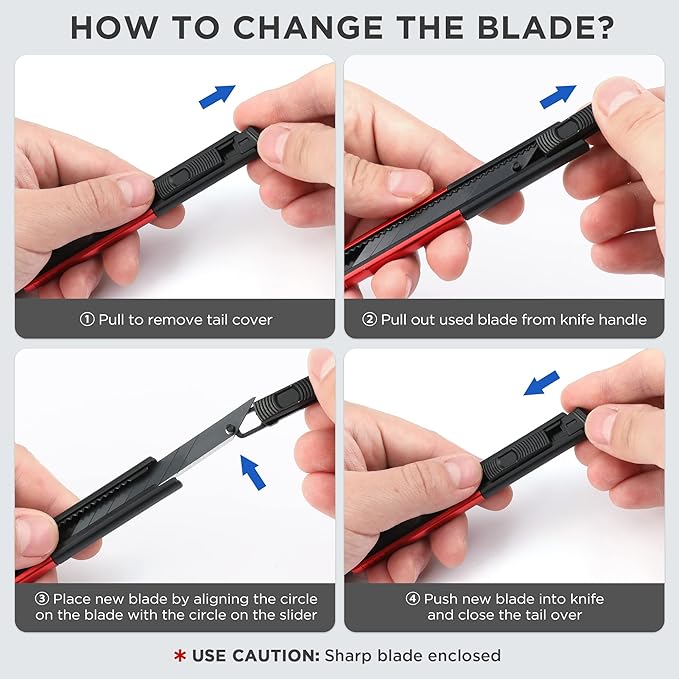 WORKPRO Premium Utility Knife Retractable Snap-off Blade, Heavy Duty Aluminum Box Cutter Set, Razor Knife Exacto Craft Knives, with 10 Extra 9mm Blades, Pack of 5