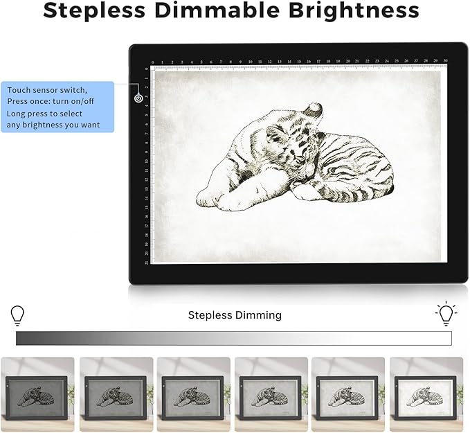 HIUKCOLED A4 Light Tracing Box with 4 Pcs Clips, Stepless Adjustable Brightness Ultra-Thin Light Pad, USB Powered LED Light Board for Drawing,Diamond Painting,Sketching,Animation,X-Ray,Sand Painting
