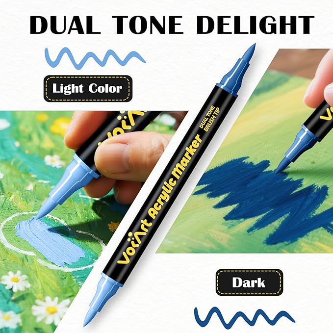 120 Colors Acrylic Paint Markers - 60 Dual Tip Brush Tip Acrylic Paint Markers Pens for Rock, Canvas, Ceramic, Wood, Glass, Paper - DIY Art Supplies for Artists, Kids, Adults, Holiday Decorations