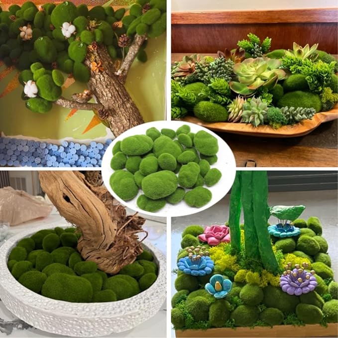 6 PCS Artificial Moss Rocks Decorative, Green Moss Balls,Moss Stones, Green Moss Covered Stones, Fake Moss Decor for Floral Arrangements, Fairy Gardens and Crafting
