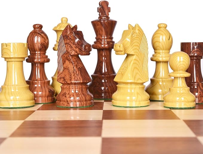 AMEROUS 20'' x 20'' Wooden Chess Set with High Polymer Weighted Chess Pieces / 3.75'' King / 2 Extra Queens/Larger Size Folding Board, Chess Board Game for Adults